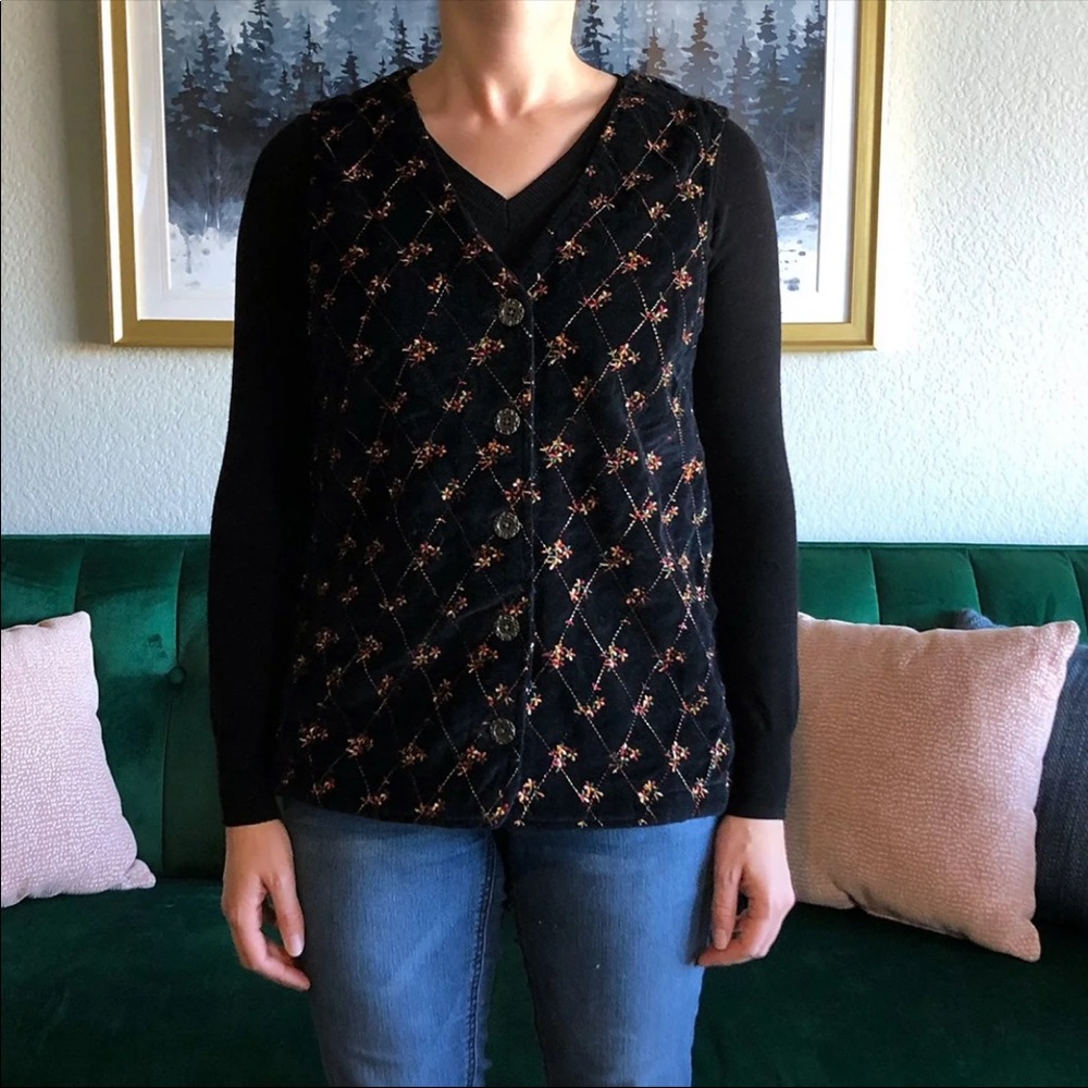 The Territory Ahead Black Velvet Vest with Holiday Embroidery
